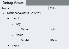 dictionary output