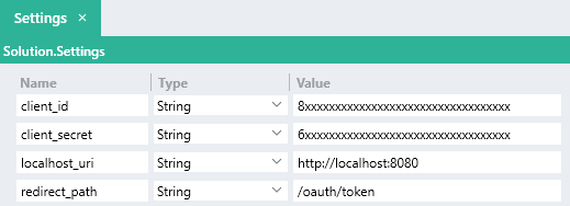 Settings for GenerateAuthorizationUri