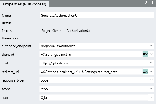 GenerateAuthorizationUri properties using settings