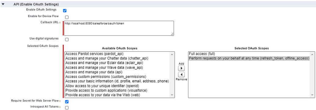 Enable OAuth settings