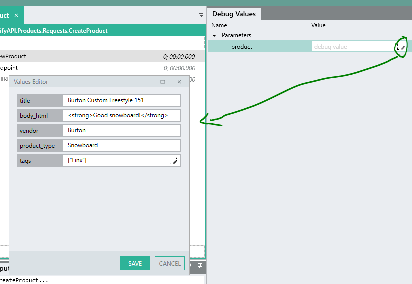 Debug params