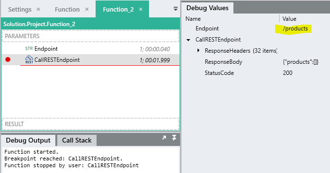 Debug CallRESTEndpoint