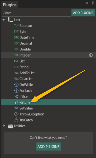 Return in Plugin panel