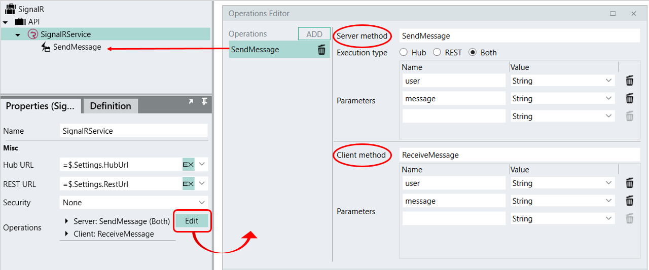 SignalR Operations Editor SignalR operations