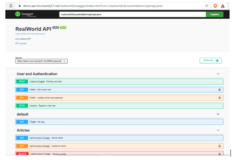 API documentation automatically generated using swagger: 