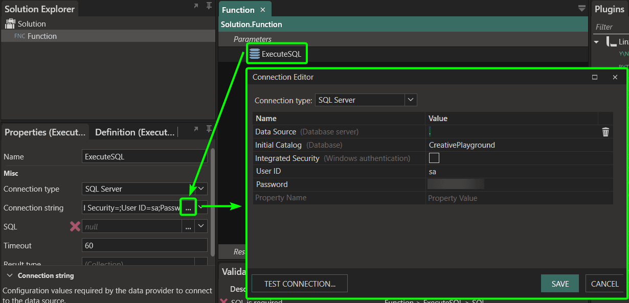 Easily connect to a database using the connection editor