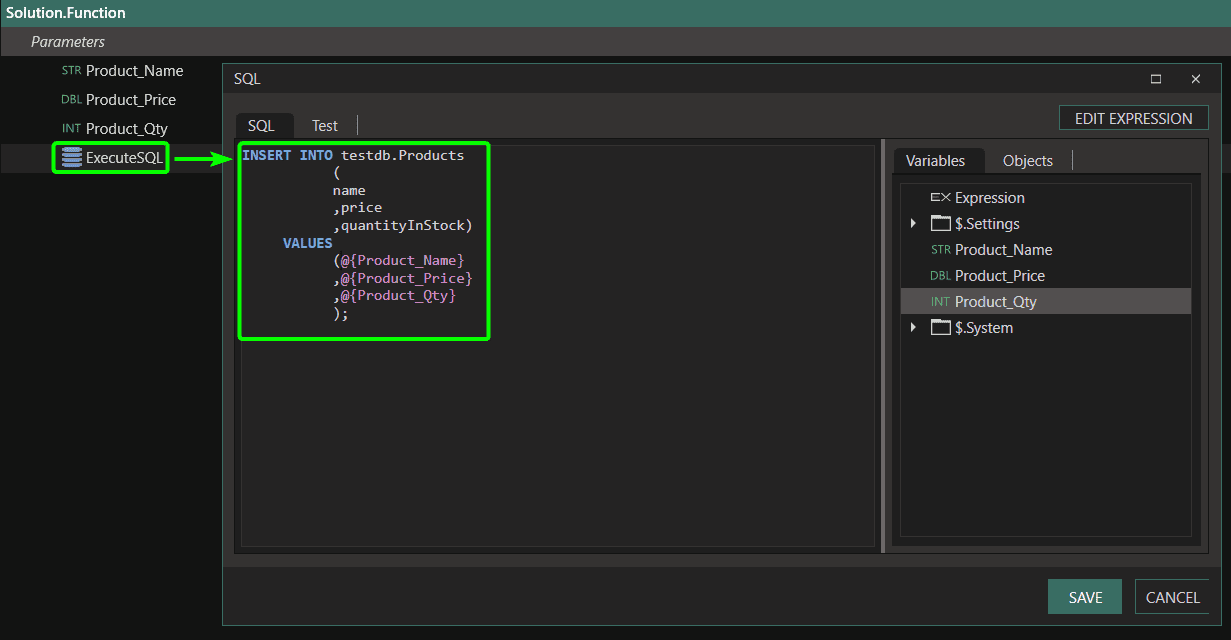 Execute a custom SQL query with parameters