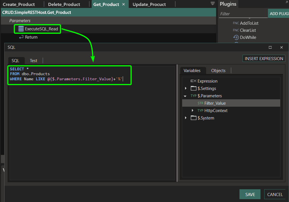 SQL Query with a paramatarised query in low-code